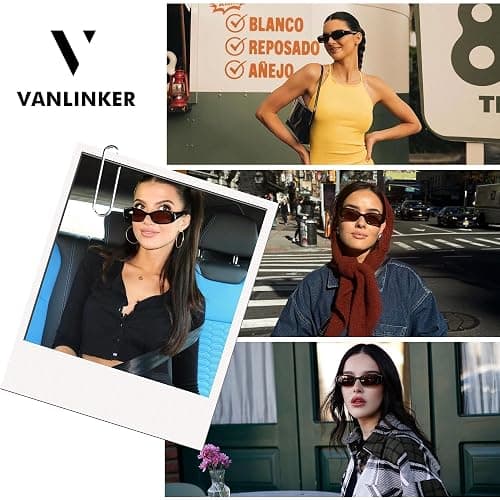 VANLINKER Trendy Small Polarized Rectangle Sunglasses for Women Men Retro 90s Shades VL9787 - C1 Black Frame Brown Lens thumbnail 3