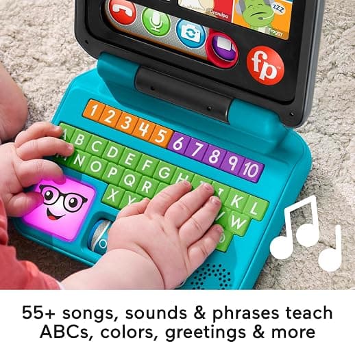 Fisher-Price Baby & Toddler Toy Laugh & Learn Let’s Connect Laptop Pretend Computer with Smart Stages for Infants Ages 6+ Months​ - English Edition thumbnail 3