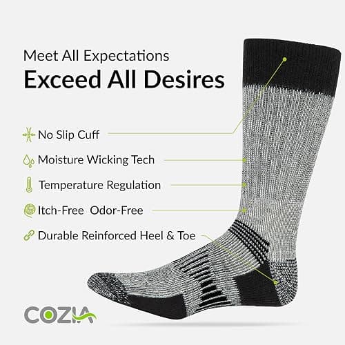 COZIA Merino Wool Socks for Men and Women Warm thermal Boot Hiking Socks 3 Pairs thumbnail 4