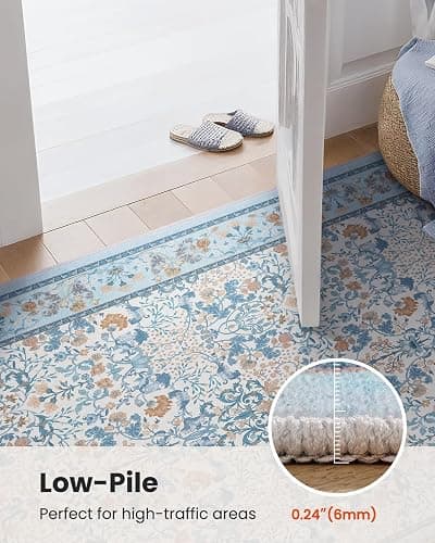Amada Floral Washable Area Rug,8'x10',Light Blue | For Living Room,Bedroom,Dining Room,Machine Washable,Non-Slip Backing,Low-Profile Pile,Durable Edge Binding,Soft Texture thumbnail 8
