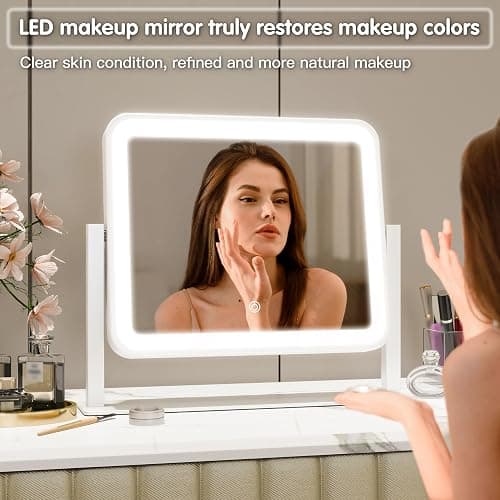 FENNIO Vanity Mirror with Lights 14"×12" Makeup Mirror with Lights,Lighted Vanity Mirror Tabletop,Smart Touch with 3-Color Lighting,Dimmable,for Vanity Desk Tabletop thumbnail 6