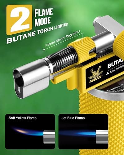 RAVS 2 Flame Mode Butane Torch Lighter, Refillable Kitchen Torch with Adjustable Flame and Safety Buckle, Yellow Jewelry Torch for Welding, Resin Art, Industrial, Butane Fuel not Include thumbnail 3
