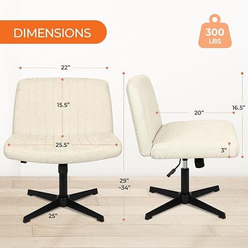 Orange Factory Criss Cross Chair No Wheel Wide Cross Legged Office Desk Vanity Chair Comfy Fabric Armless Adjustable Swivel for Home Computer Task (Beige) thumbnail 2