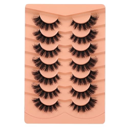 JIMIRE Mink Lashes Fluffy Cat Eye False Eyelashes D Curl Russian Strip Lashes Natural Look Soft Fake Lashes Volume Eyelash Extensions 7 Pairs Pack thumbnail 6