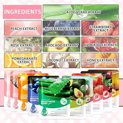 10PCS Plant Fruit Sheet Face Masks Set,Moisturizing Facial Sheet Masks,Hydrating Face Masks Sheet Masks Set,Non-greasy Overnight Face Sheet Masks Facemasks for Women and Men A thumbnail 4