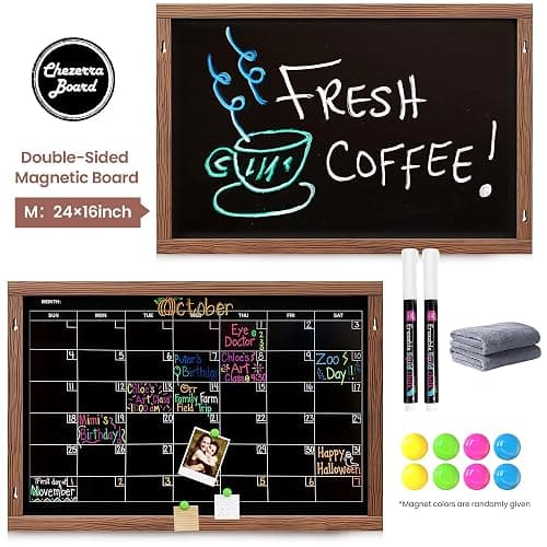 2-in-1 Double-Sided Magnetic Chalkboard 24"x16", Chalk Calendar Board & Large Blackboard for Kitchen & Home Decor, Schedule, Menu, Back-to-School Gift - Hanging Chalk Board with 2 Liquid Pens, Brown thumbnail 3