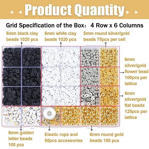 DUQGUHO Clay Beads Bracelet Making Kit for Adults 2940 Pcs, Clay Beads for Bracelets Making 6mm, Black and White Bead Kits for Jewelry DIY thumbnail 4
