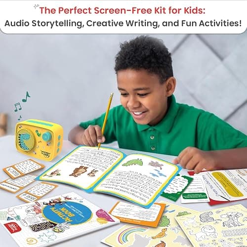 WonderBuddy Kids Story Box Audio Player, 500+ Preloaded Stories & Rhymes, Story Writing DIY Art Kit, Voice Recorder, Content Upgrade, Bluetooth, Birthday Gift for Boys Girls 3+ Years- Dino thumbnail 4