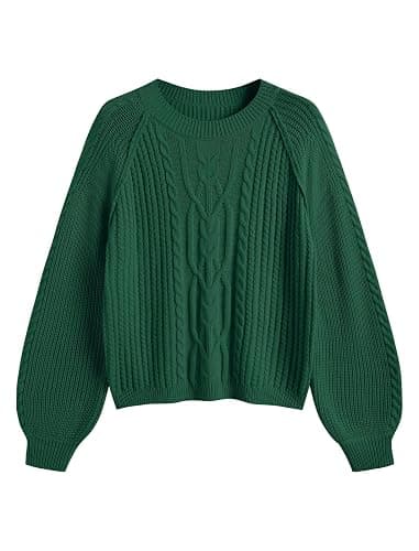ZAFUL Women's Cable Knit Sweaters 2025 Crewneck Long Lantern Sleeve Pullover Ribbed Knitted Tops - Image 1