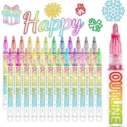 Glitter Markers Outline Glitter Pens, Tween Teen Girl Gifts Trendy Stuff, 24pcs Shimmer Metallic Outline Markers, Art Supplies Crafts Gifts for 4-12 Year Old Girls 6-8 9-12 10-12,Cute Cool Fun Crafts - Image 1