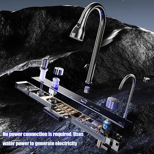 FIVIXIL Kitchen Sink Whale Double Waterfall Sink with LED Display with Cup Washer, soap Dispenser, Waterfall Mixer, countertop Controls, etc. Workstation Kitchen Sink (Gun Grey, 31.5 * 18.1 * 8.7IN) thumbnail 5