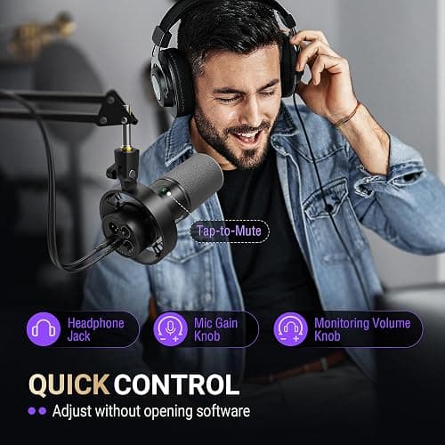 FIFINE K688 Podcast Microphone Kit, USB/XLR Dynamic Microphone with Boom Arm for PC/XLR Mixer, Gaming Mic with Mute Button, Headphone Jack for Vocal, Voice-Over, Streaming, Music Recording -K688CT thumbnail 6