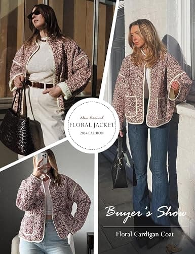 Yimoon Women's Cropped Puffer Quilted Jacket Vintage Floral Print Open Front Lightweight Short Jacket Outerwear thumbnail 4