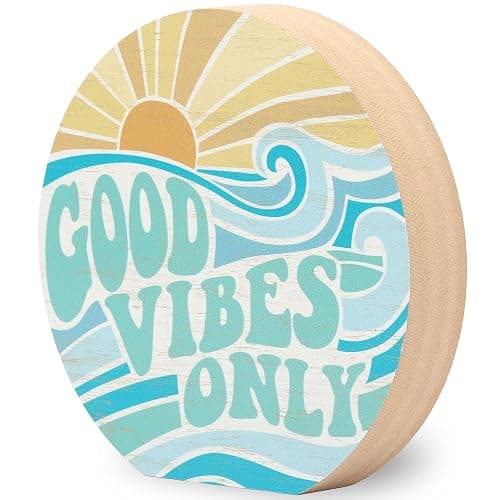 Open Road Brands Good Vibes Only Chunky Wood Block Sign - Retro Beach Themed Decor - Hang or Display on Desk, Dresser or Counter - Aqua thumbnail 2