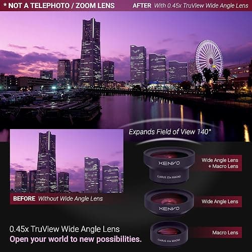 Xenvo Pro Lens Kit for iPhone and Android, Macro and Wide Angle Lens with LED Light and Travel Case Black thumbnail 3