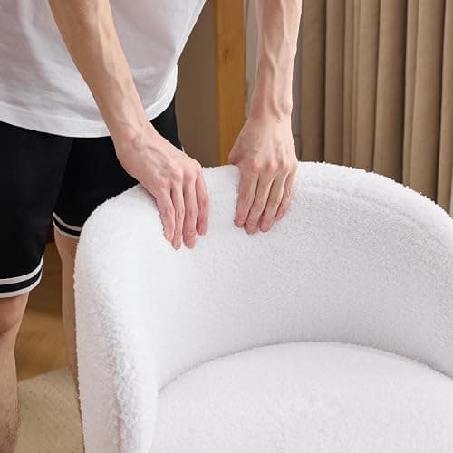 VINGLI Cute Small Swivel Desk Chair Comfy with Wheels,Ergonomic Low-Back Lumbar Support Vanity Nail Tech Rolling Task Stool Girls Women Kids Chair for Home Office,Height Adjustable,Teddy Fleece,White thumbnail 9