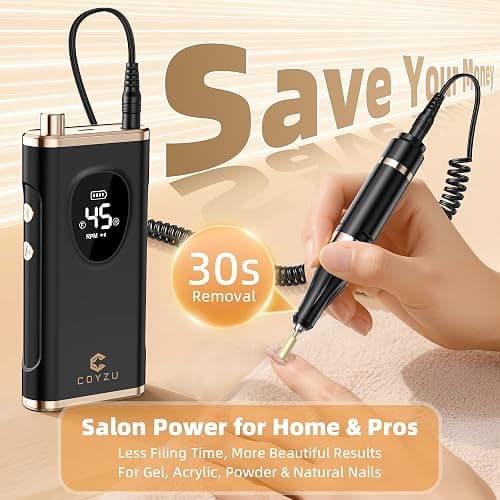 COYZU Professional Electric Nail Drill Rechargeable Nail File | for Acrylic & Gel, High Speed 45000RPM, Cordless, Portable Gel Polish Removal E file, Beginner Friendly, for Beauty Lovers thumbnail 3