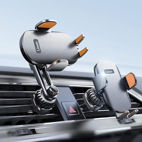 LISEN Cell Phone Car Mount for iPhone [Enjoy Never Blocking], Universal Car Phone Holder Vent Phone Mount for Car [2 Hook Kit] Hands Free Phone Car Mount Fits iPhone 16 15 Pro Max Plus Samsung, Brown - Image 1