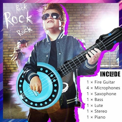 10 Pieces Inflatable Instruments Party Props Set Photo Booth Props Inflatable Guitar Saxophone Bass Lute Microphone Recorder Piano Theme Party Rock Toys Decorated Vintage Period Party thumbnail 4