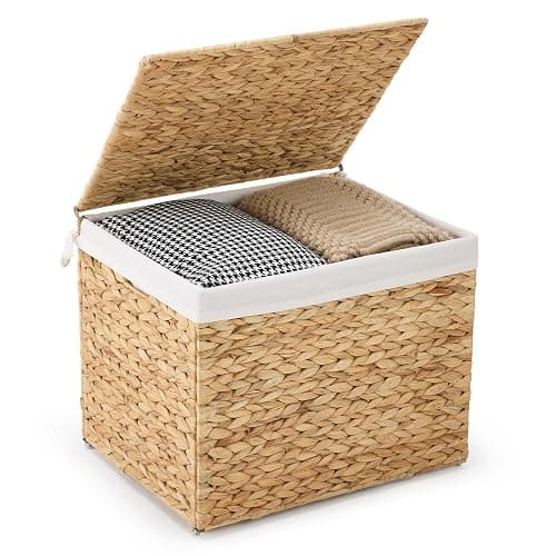 Water Hyacinth Storage Basket with Lid, 21.1 Gallon (80L) Wicker Shelf Basket with Removable Liner, Wicker Storage Basket for Blanket, for Livingroom, Bedroom, Natural thumbnail 7