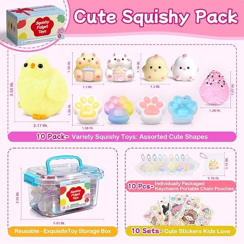 10 Pack Taba Squishy Toys kit with Toy Box & Cute Stickers, Kawaii taba Squishies Stress Relief Toys Party Favors for Kids 4-8 8-12, Squishy Fidget Toys for Kids , Birthday Gifts Toys for Girls 8-10 thumbnail 3