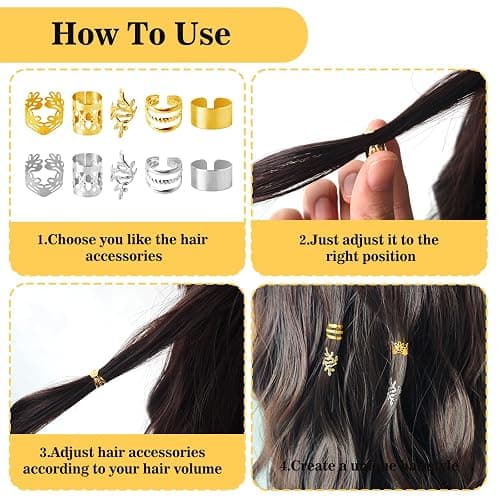100 Pcs Hair Jewelry For Braids,Gold Silver Hair Cuffs Dreadlock Accessories,Adjustable Hair Rings Braid Decorations For Women (silver-gold) thumbnail 3