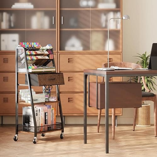 Homsorout 3 Tier Rolling Cart - Metal Utility Cart with Storage Drawer and Wheels, Versatile Art & Craft Organizer for Home, Office, or Studio - Ideal for Storing Brushes, Paints, and Supplies thumbnail 5
