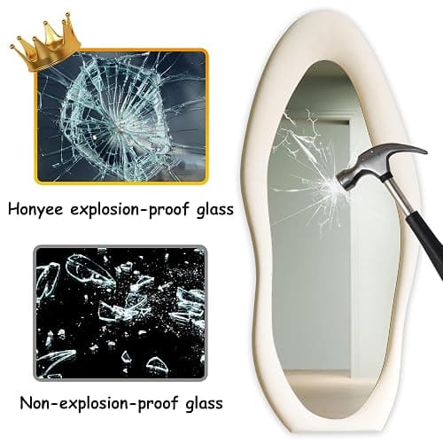 Honyee Full Length Mirror, 63" x 24" Wall Mirror, Flannel Wrapped Wooden Frame Full Body Mirror, Irregular Wavy Mirror Hanging or Leaning Against Wall for Cloakroom/Bedroom/Living Room, Ivory White thumbnail 6