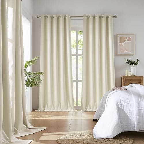 DUALIFE 90 Inch Curtains Cream Beige, Vertical Window Drapes for Bedroom, 60 Inch Wide Room Darkening Curtains for Living Room,Grommet Top 60x90 Inches Long, 2 Panels thumbnail 3