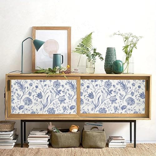 lenify Floral Peel and Stick Wallpaper Blue Contact Paper 16.9inch x 118.1inch Blue and White Wallpaper Boho Removable Vintage Wall Paper Self Adhesive Flower Decor Vinyl for Cabinets Drawer thumbnail 3