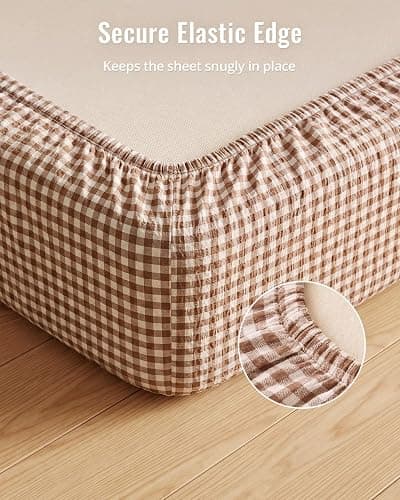 Blissful Diary Muslin Crib Sheets, 2 Pack, Beige Gingham & Brown Gingham | fitted for 52''x28'' crib mattress, soft and breathable cotton, boho style, easy care for machine wash, gift for boy and girl thumbnail 7