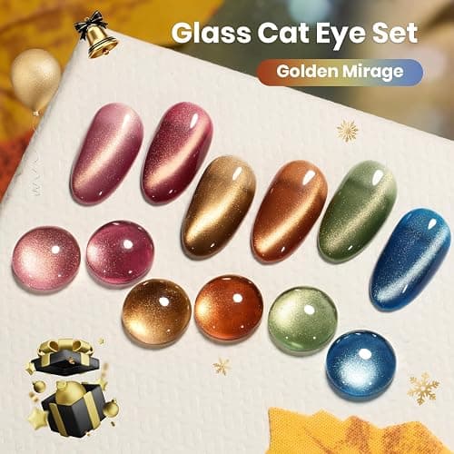 beetles Gel Polish Golden Mirage Cat Eye Gel Nail Polish Set - 6 Colors Glitter Red Green Blue Brown Pink Christmas Gel Nail Kit Magnetic Shine Soak Off UV Winter Salon DIY Manicure Gift for Women thumbnail 5