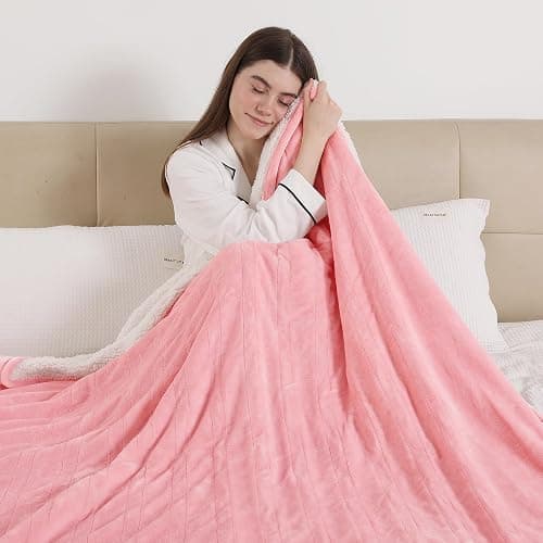 ESTINGO Heated Blanket Throw, Electric Throw Blanket with 5 Heating Levels & 4 Hours Auto Off, Soft Cozy Flannel Sherpa Electric Heated Blanket with ETL Certified for Office, 50"x60", Pale Pink thumbnail 7