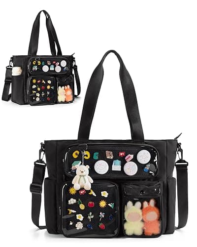 Prokva Large Ita Bag, Kawaii Pin Display Ita Tote Bag for Anime Kpop Fans | Ita Tote Bag with 3 Pin Display Pockets & 2 Inserts, Fits 15.6” Laptop, Kawaii Gift for Anime Kpop Fans Concert Cosplay - Image 1