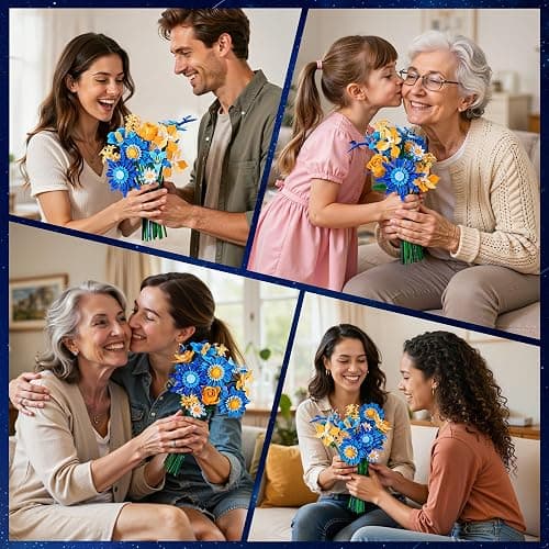 EWED Starry Blooms Flowers Bouquet Building Set for Adults, Artificial Flower Compatible with Lego Botanical Collection, Christmas Valentine's Day Birthday Gift for Women Girl Girlfriend Home Decor thumbnail 7