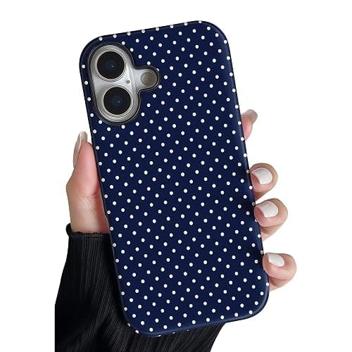 Aleviker Case for iPhone 17, Glossy Hybrid 2-Layer Hard Shell, Aesthetic Scratch Resistant Cover, Navy Blue Polka Dot thumbnail 2