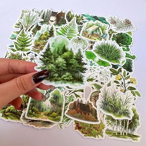 Forest Stickers Outdoor Adventure Sticker Bulk, Waterproof Vinyl Nature Stickers for Water Bottle, Laptop and Scrapbooking, Forest Trees Animals 50pcs Sticker Pack thumbnail 4