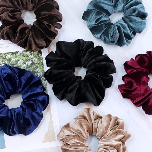 IVARYSS Extra Large Scrunchies for Women's Thick Hair, Premium Velvet Soft Jumbo Scrunchy, XL 6 inch Big Elastic Band Hair Accessories, 4 Pack, Dark thumbnail 3
