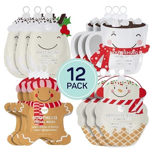 SpaLife Beauty Holiday Treats Christmas Face Mask Bundle | Korean Facial Mask | Hydrating, Soothing and Moisturizing Sheet Mask Set | Stocking Stuffers for Women | Bulk Christmas Gifts | 12 Pack - Image 1