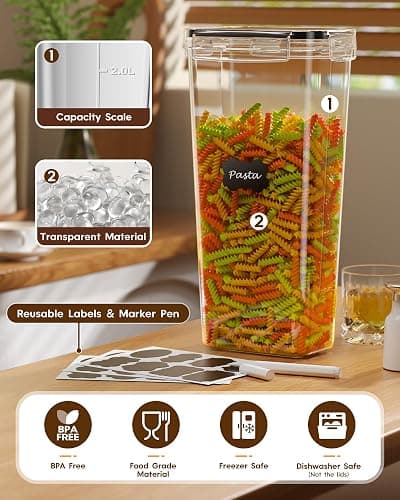 KEMETHY 15 Pack Airtight Food Storage Containers with Lids, Kitchen Pantry Organizers and Storage, BPA-Free Plastic Food Canisters for Cereal, Flour, Sugar, Pasta, Dry Food, Include Labels & Marker thumbnail 4