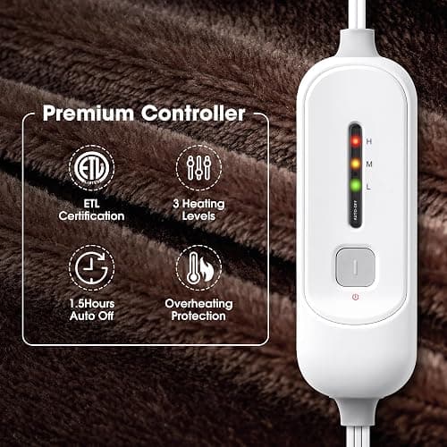 WarmMist Electric Heated Foot Warmers,22”×20” Heating Pad for Feet with 3 Heat Settings,ETL Certified Feet Warmer for Women and Men,Back and Legs,Auto Shut Off,Birthday Christmas Gifts,Brown thumbnail 3