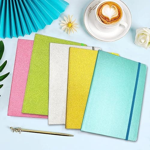 Pink Glitter Notebook, 8.3x5.7” 160 Lined Pages Glitter Never Peel Off Sparkle Journal for Girls College Ruled A5 Hardcover Notebooks for Teens Women Writing Note Taking Office Work School Gifts thumbnail 7