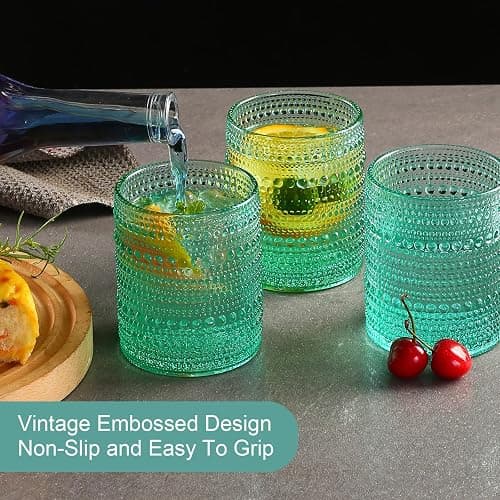 ZMOWIPDL Vintage Glassware Drinking Glasses Set of 6,12 oz Hobnail Glass Cups,Embossed Lake Blue Water Tumbler,for Beer,Cocktail,Whiskey,Juice and Various Mixed Drinks- 1 Cleaning Brush thumbnail 2