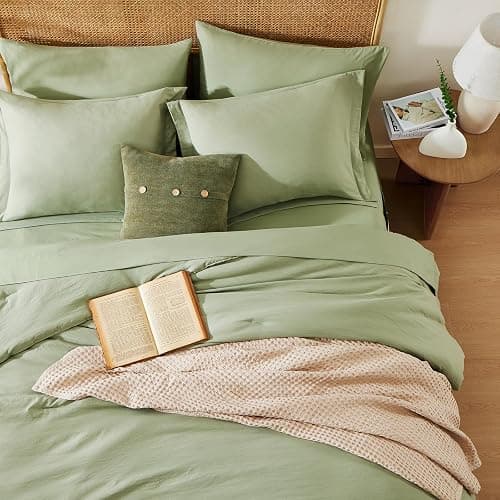 WRENSONGE Queen Comforter Set - 7 Pieces Sage Green Soft Bed in a Bag Queen with Fitted Sheet, Flat Sheet, 2 Pillow Shams, and 2 Pillowcases- Queen Bedding Sets for All Season thumbnail 5