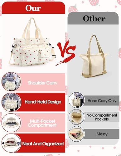 PainZieteg Strawberry Tote Bag Bow Bag With Multi Pocket Women Girls Crossbody Corduroy Handbags Purse Work Travel thumbnail 3