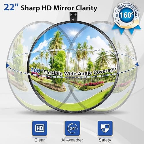 Narremcoy New Upgraded 22" HD Convex Mirror - 160° Adjustable Wide Angle View, Leather Frame & ABS Back, Traffic Mirror for Indoor/Outdoor Use in Garage, Warehouse, Driveway, Store & Office Security thumbnail 3