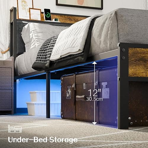 Liians Queen Bed Frame with Headboard, Metal Platform Bed with Smart LED Lights and USB Charging Station, Easy Assembly, No Box Spring Needed thumbnail 7