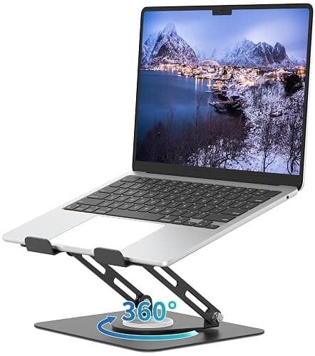 ALASHI Laptop Stand for Desk with 360 Rotating Base, Multi-Angle Adjustable Laptop Stands, Foldable Laptop Riser Compatible with 10 to 15.6 Inches PC Computer, Black - Image 1
