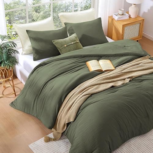 WRENSONGE Twin/Twin XL Comforter Set - 2 Pieces Olive Green Comforter Prewashed Soft Lightweight for All Seasons,Fluffy Down Alternative Twin XL Comforter with 1 Pillow Sham - Olive Green - Twin/Twin XL(66"*90") thumbnail 4