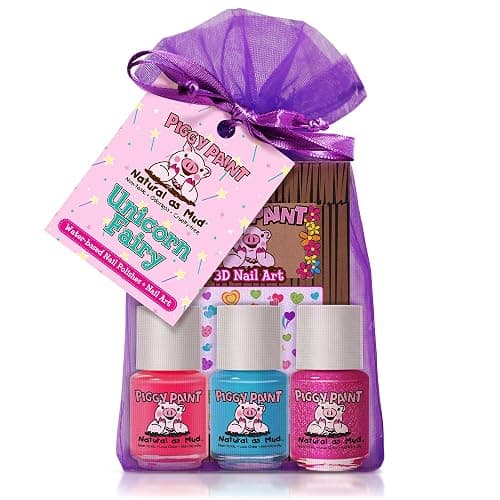 Piggy Paint | 100% Non-Toxic Girls Nail Polish | Safe, Cruelty-free, Vegan, & Low Odor for Kids | Unicorn Fairy (3 Polish + Nail Art Gift Set) - Image 1
